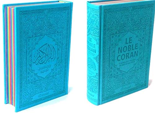 Noble Coran avec Pages Arc-en-Ciel (Rainbow) - Bilingue (Fr/Ar) - Couverture Daim Bleu Clair, Book, Yoorid, YOORID
