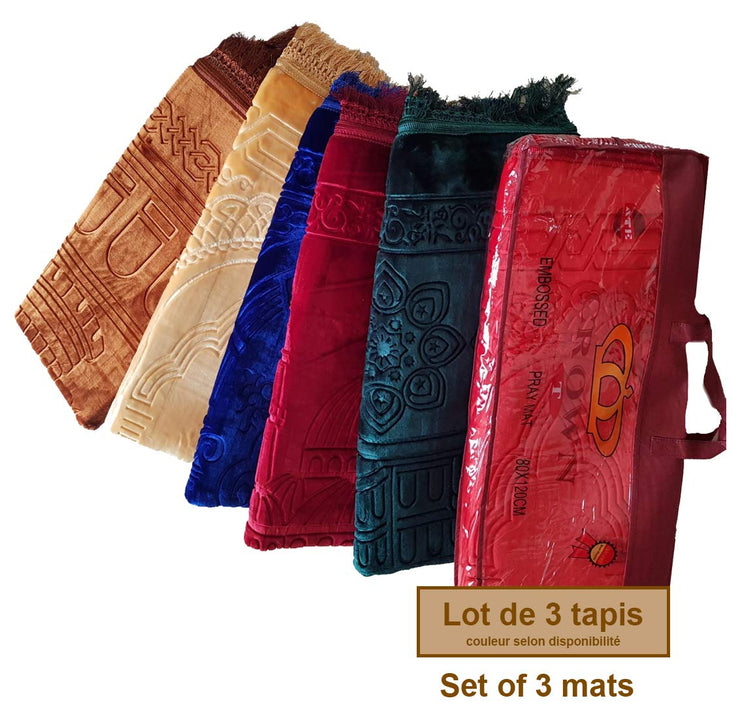 The Crown Perfumery Co. Lot de 3 Tapis de prière Musulmane, Super Doux Extra épais Taille XXL 80x120cm très Confortable, (Couleur Mixte Selon disponibilité), tapis, Yoorid, YOORID